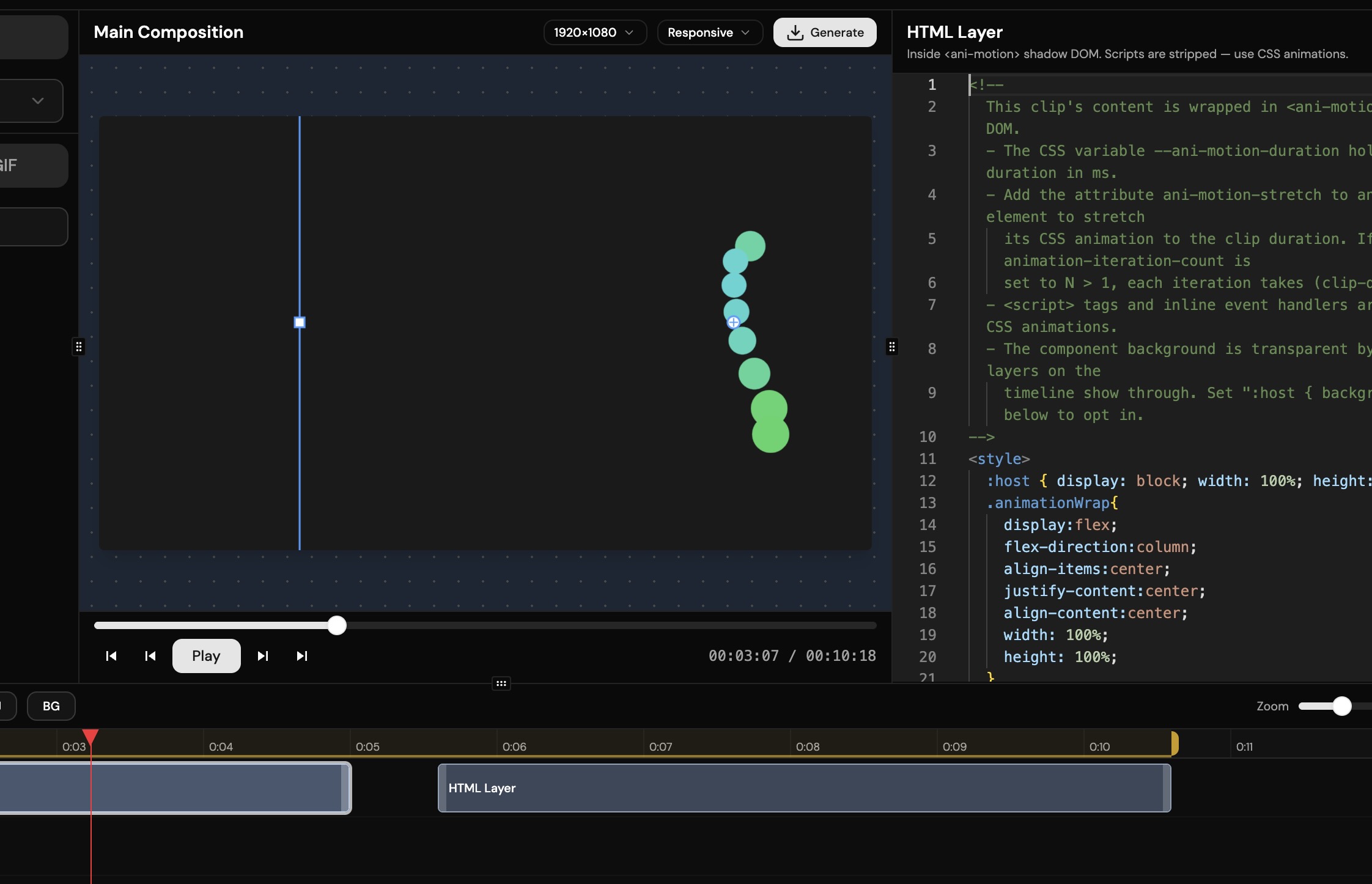 Demo · pasting a CSS animation into a clip